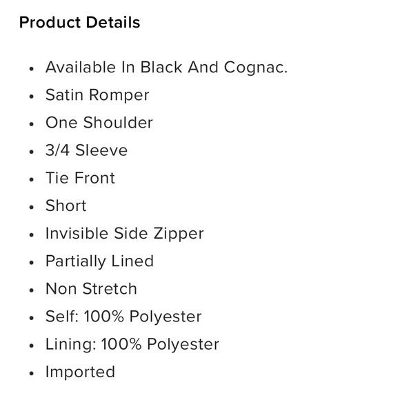 Fashion Nova Cognac One Shoulder Satin Romper NWT - Picture 5 of 6